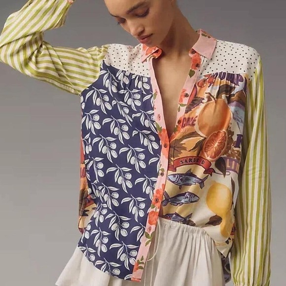Maeve Tops - Maeve Paz button down Multicolored patchwork blouse with long sleeves